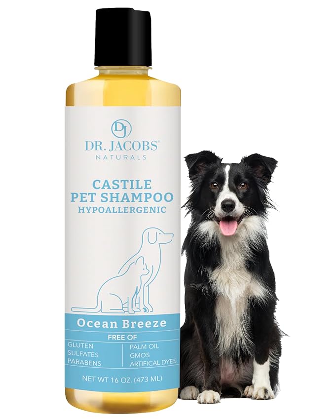 Dr. Jacobs Naturals Castile Pet Shampoo - Gentle Cat & Dog Wash with Pure Castile Soap - Plant-Based Dog Shampoo with Olive Oil, Coconut Oil, Shea Butter, Aloe Vera, Vitamin E - Ocean Breeze