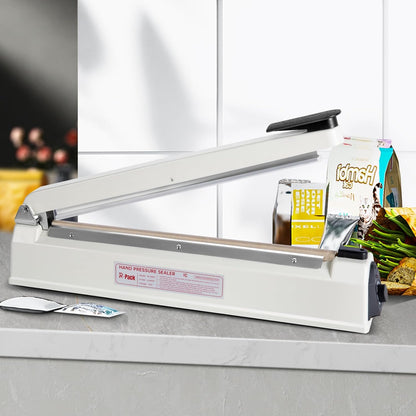 Impulse Heat Sealer with Cutter, Heavy-Duty Bag Sealing & Cutting Machine, 2 Extra Replacements (White, 12-Inch)