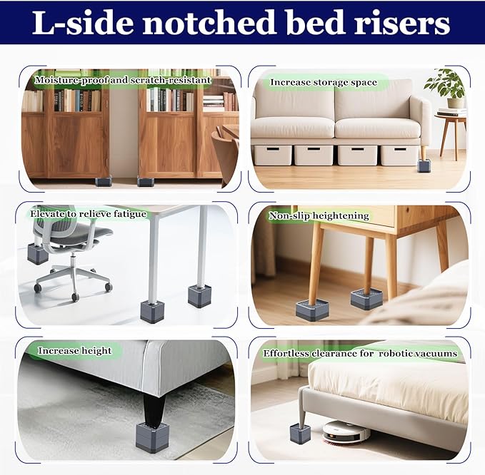 Bed Risers Heavy Duty, Adjustable Furniture Riser Blocks Lift 1.5, 4.3 inches