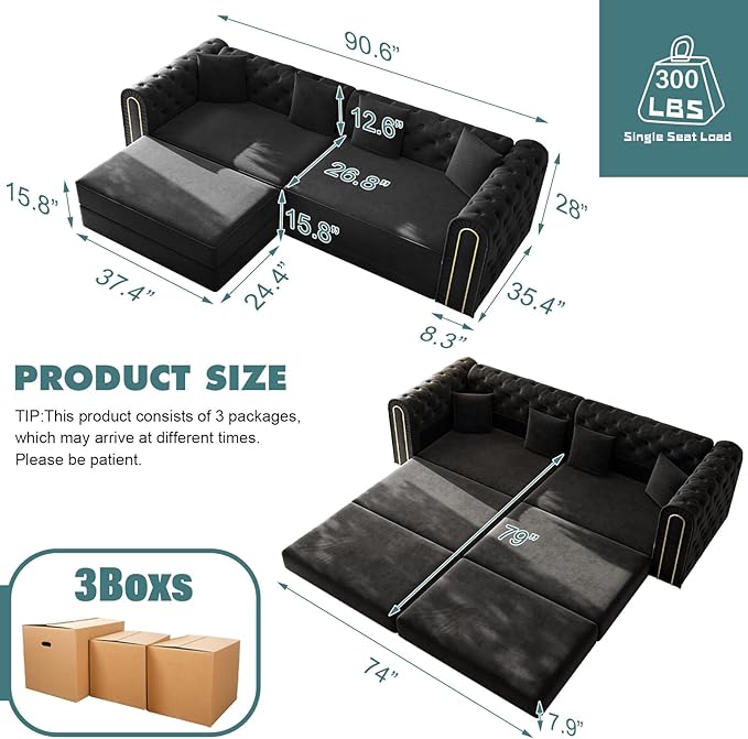 90.6'' Velvet Folding Floor Sofa Bed