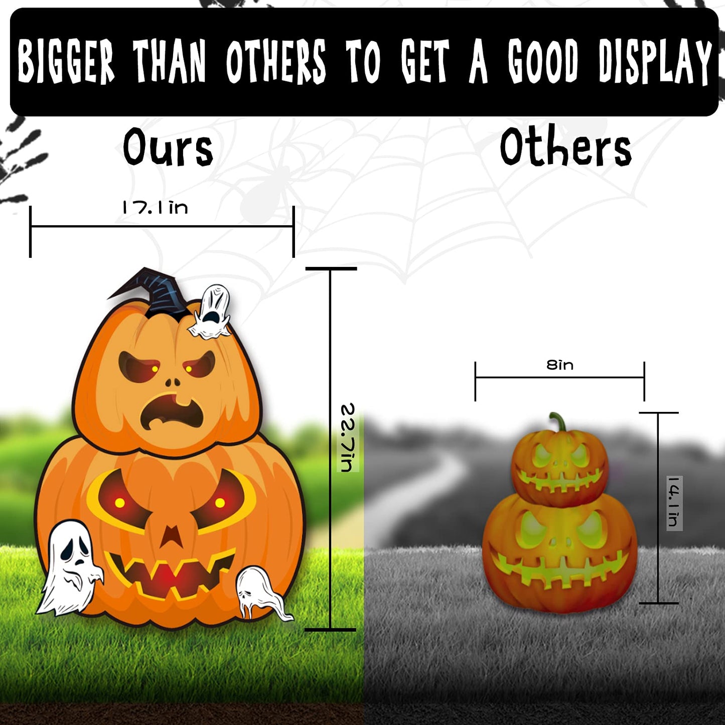 8PCS Halloween Decorations Outdoor Yard Signs with Stakes Large Pumpkin Lawn Garden Outside Backyard Decoration Corrugate Cute Gnome Ghost Boo Halloween Indoor Party Supplies Prop Decor