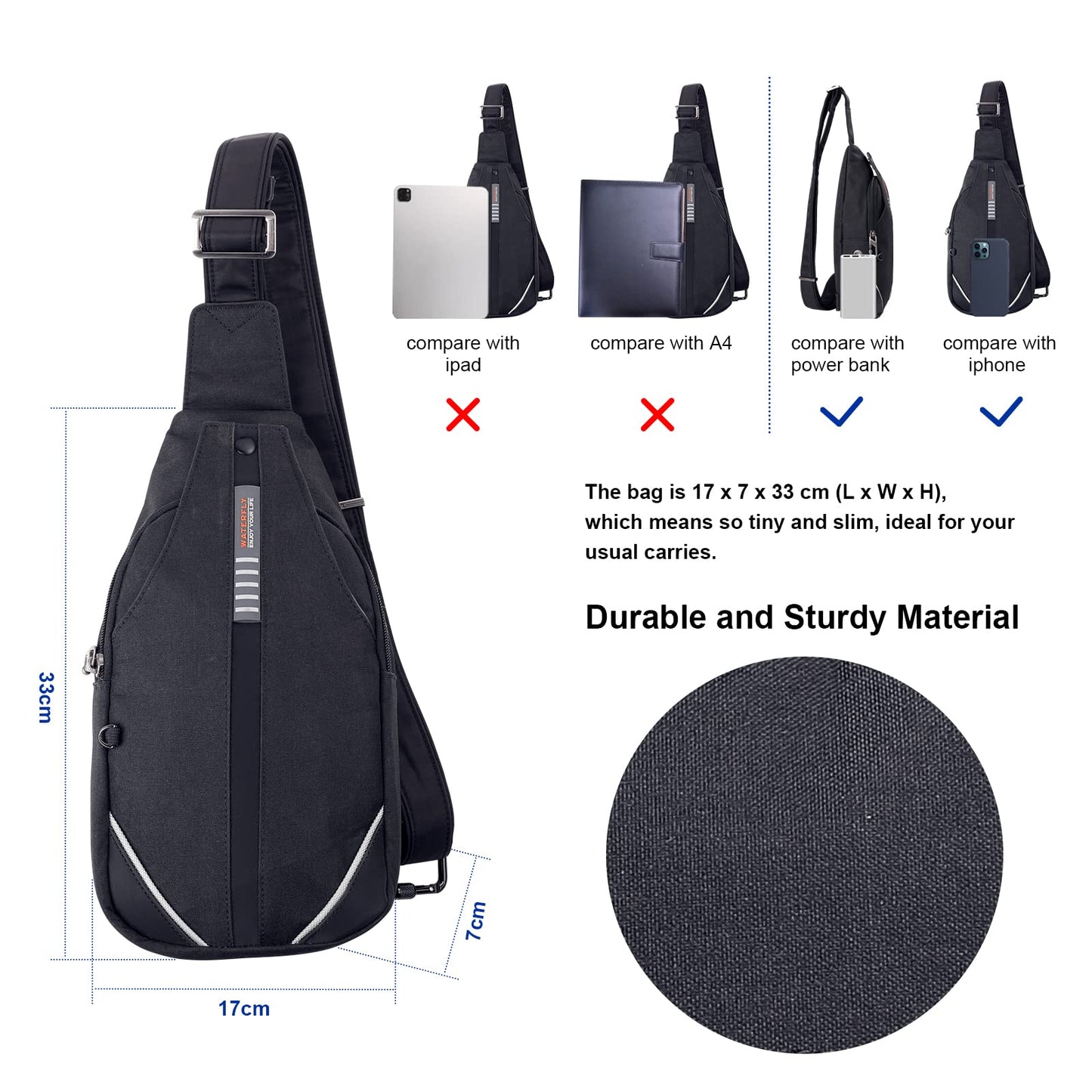 WATERFLY Small Crossbody Sling Backpack,Anti Theft Backpack for Traveling Mini Sling Purse Chest Bags for Men&Women Multipurpose Casual Daypack Hiking Shoulder Bag