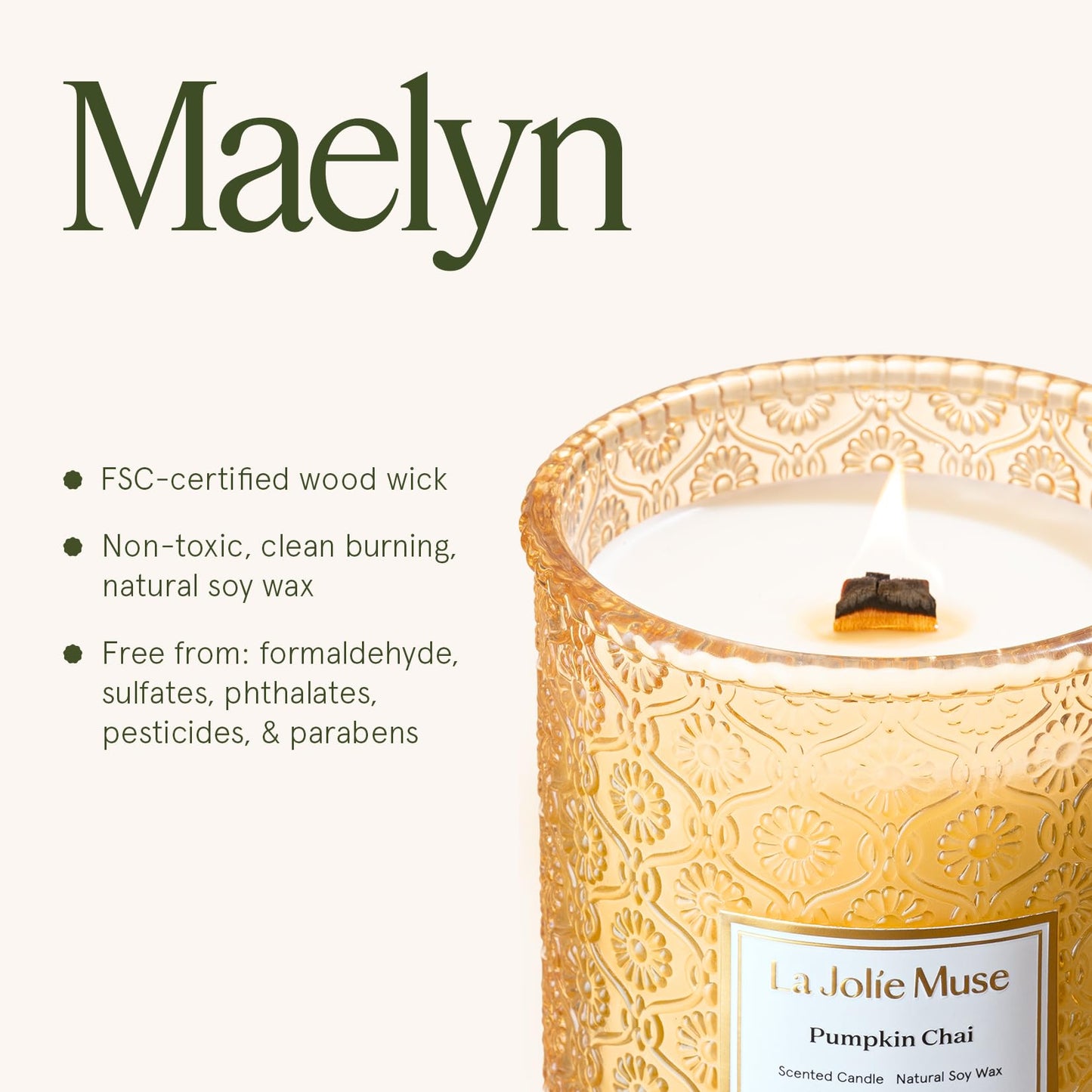 LA JOLIE MUSE Pumpkin Chai Home Scented Candle for Fall | 19 oz Non Toxic Natural Soy | Luxury Large Jar Candle for Home | Decor Gifts for Women & Men | Wood Wick