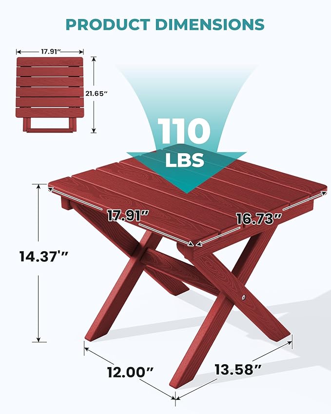 SERWALL Folding Outdoor Side Table Set of 4, Small Adirondack Side Table