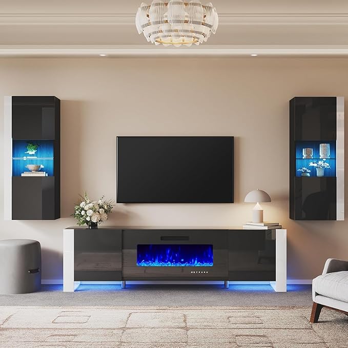 AMERLIFE Modern 3-Piece Wall Unit Entertainment Center Set
