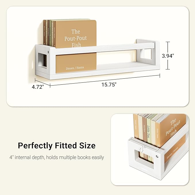 TidyCorner Upgraded Thick Floating Shelves, Solid Wood Bookshelf