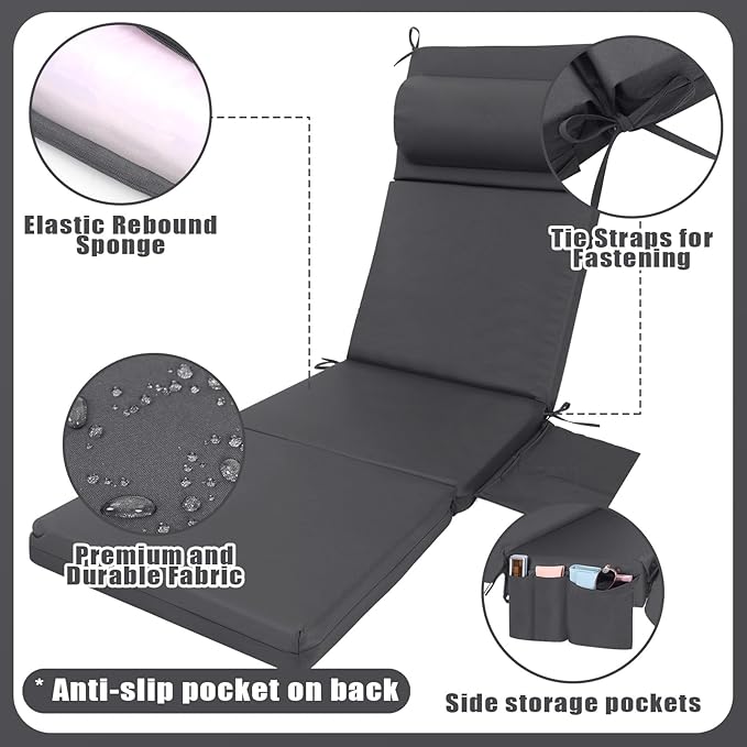 Wenqik 2 Pcs Outdoor Chaise Lounge Cushion