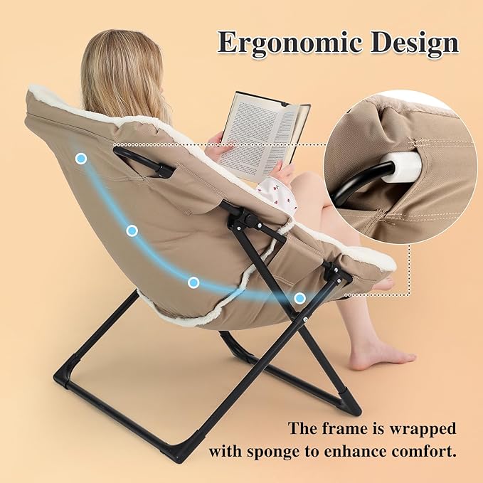 Comfy Saucer Chair for Adults, Soft Faux Fur Bedroom Chair, Accent Dorm Chairs