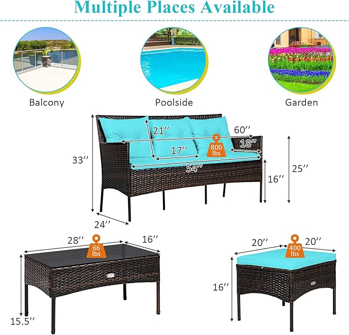 Tangkula 3 Pieces Patio Conversation Set, Outdoor PE Rattan Wicker Furniture
