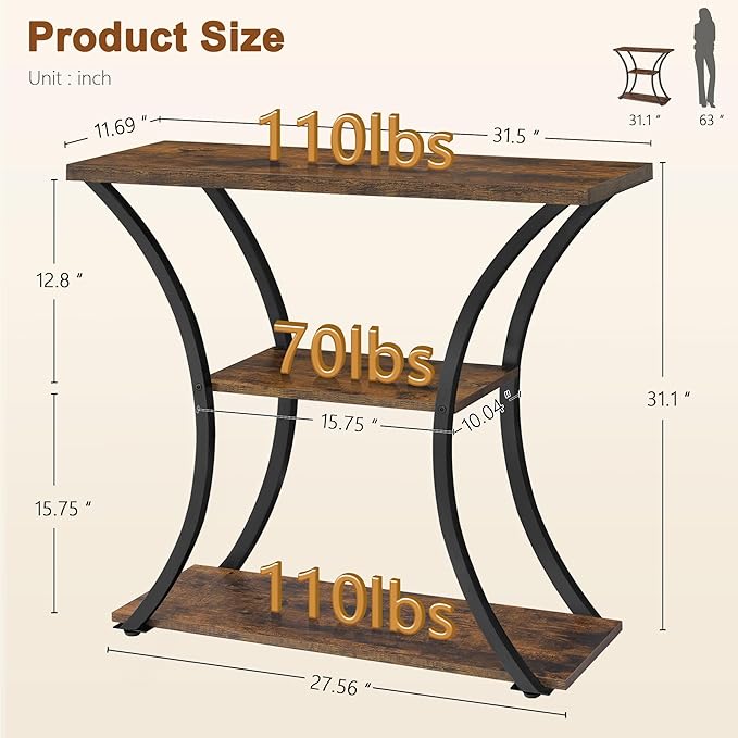 Hoctieon 3 Tier Console Table