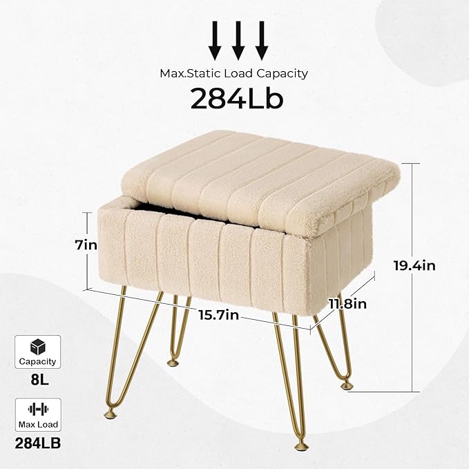 Greenstell Vanity Stool Chair Faux Fur