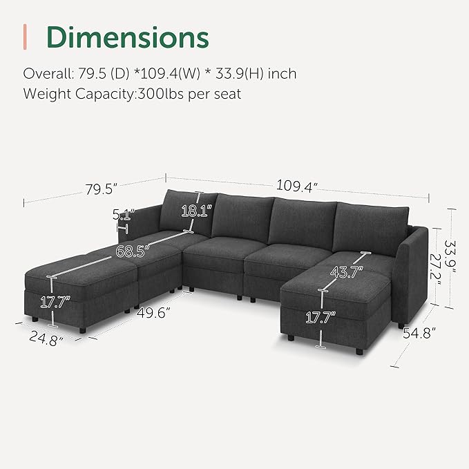 HONBAY Modular Sofa U Shaped Sectional Couch