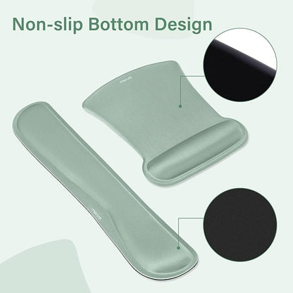 MOSISO Keyboard Mouse Pad Set, Large Gaming Mousepad&Keyboard Wrist Rest&Mouse Wrist Rest&Coaster, Ergonomic Non-Slip Mousepad&Easy Typing Cushion with Memory Foam for Home Office, Antique Green