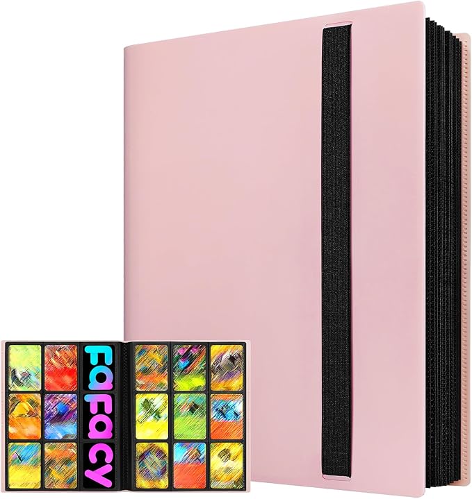 【2026】Trading Card Binder 9 Pocket, Premium Sports Collection Binder Game Cards Book with Sleeves Side Loading, Anti-open Strap Double Sided Waterproof 360 Card Folder