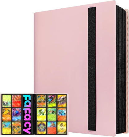 【2026】Trading Card Binder 9 Pocket, Premium Sports Collection Binder Game Cards Book with Sleeves Side Loading, Anti-open Strap Double Sided Waterproof 360 Card Folder