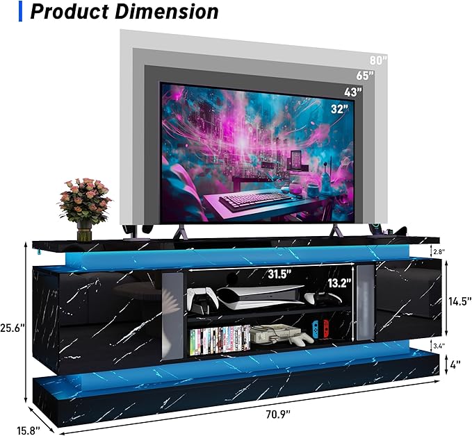 chartustriable 71IN LED TV Stands w/Power Outlet