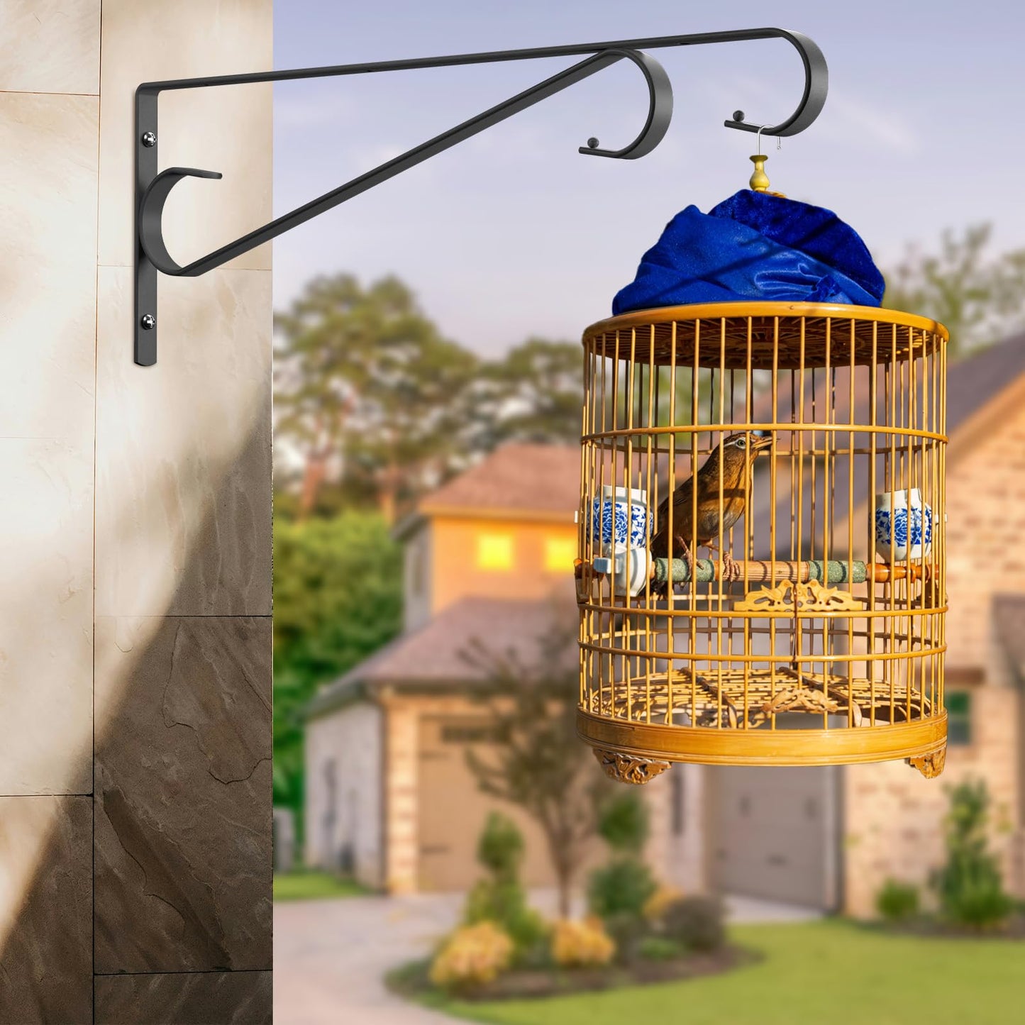 Hystun Plant Hangers Outdoor (2 Pack-15.5 Inch Black) Plant Hooks Heavy Duty Iron Plant Hanger Hook for Wall, Hanging Plant Bracket for Planters, Bird Feeders, Lanterns, Wind Chimes, Outdoor