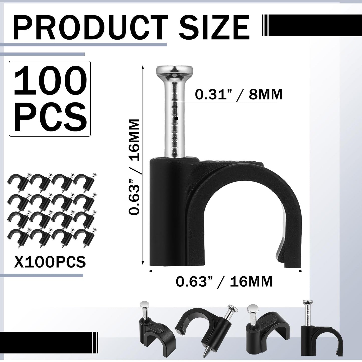 Leriton 100 Pcs Drip Irrigation 1/4" and 3/8" Tubing Mounting Clips, Firm and Easy to Install, Drip Irrigation Kit Connector, Black
