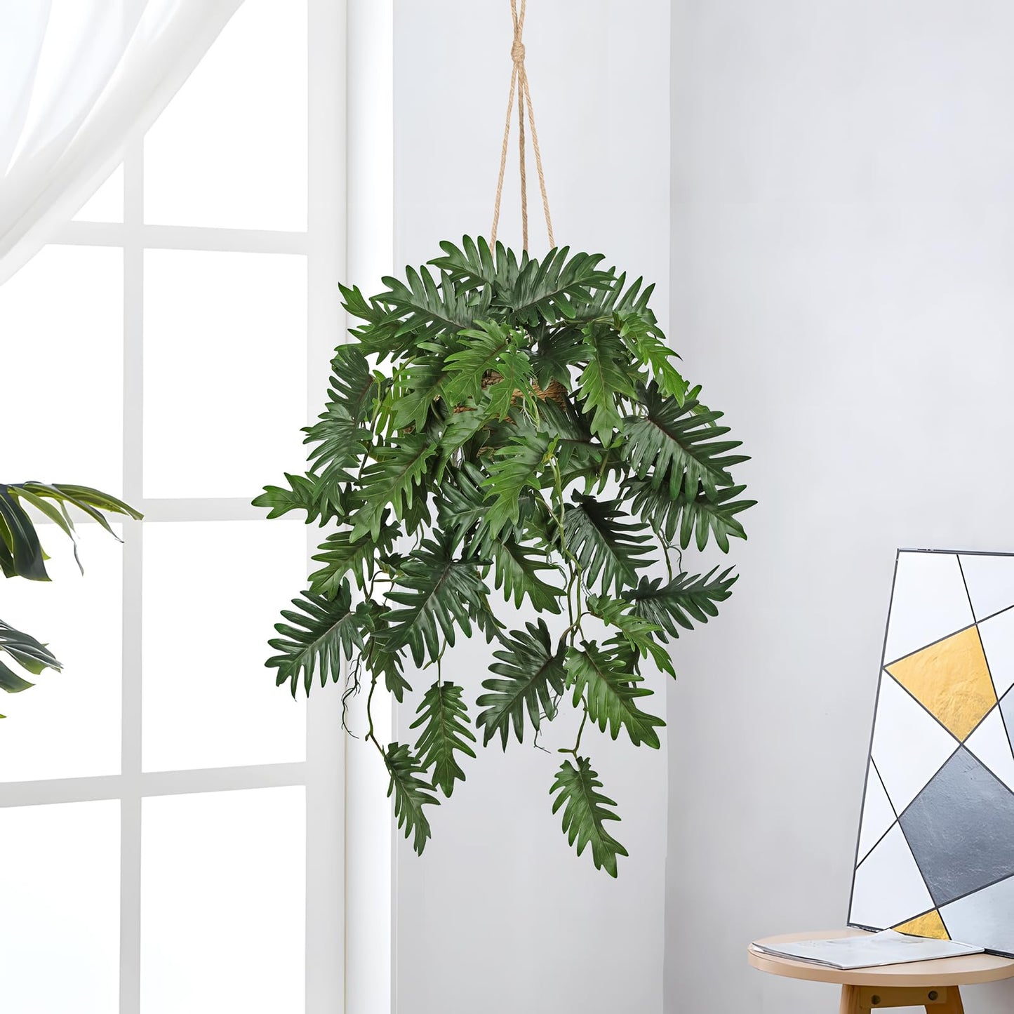 Large Fake Hanging Plants in Pot for Indoor & Outdoor, Long Artificial Monstera Hanging Basket, 27.6" Fake Potted Vines Ivy Greenery Plant for Room Wall Shelf Decor Living Room Bathroom Patio Porch