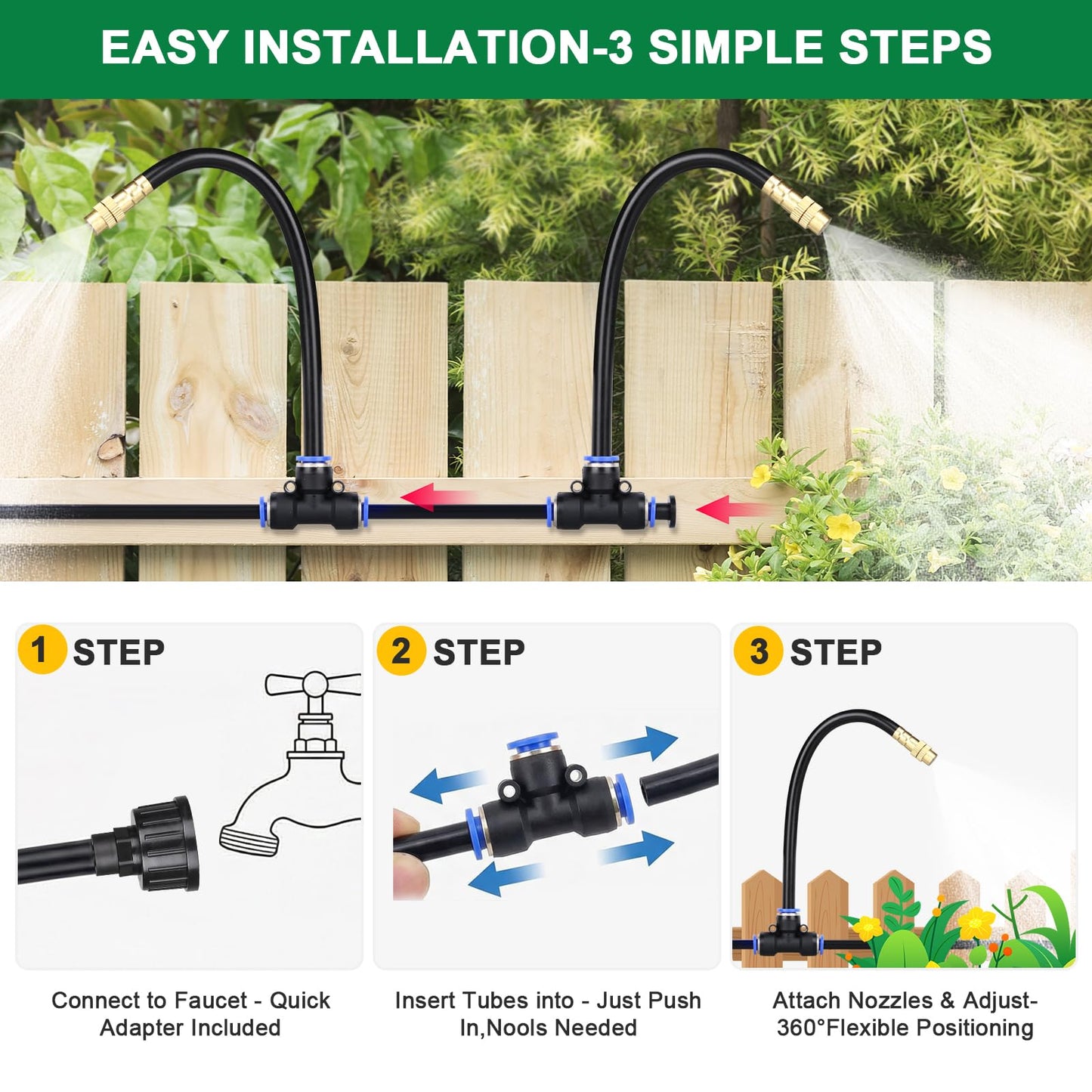 Starrey Drip Irrigation System, 2026-Upgrade 20Ft 1/4" Garden Watering System with 5 Pcs 360° Adjustable Copper Nozzles, DIY Kit for Garden, Lawn, Greenhouse, Raised Beds & Outdoor Plants