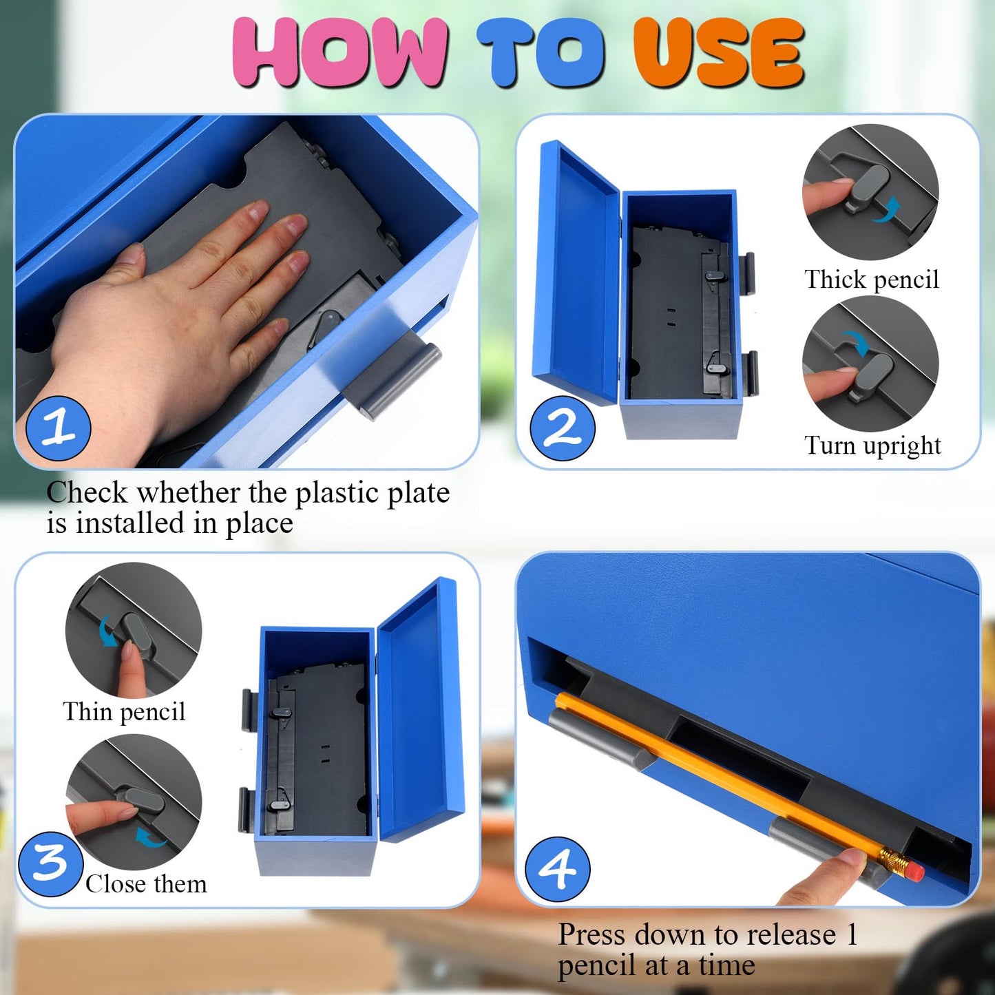 Watersay 108 Pcs Pencil Dispenser Kit for Classroom Wooden Sharp and Dull Pencil Holder 50 Pencils 50 Sharpener 6 Sticker Classroom Teacher Must Have Straw Dispenser for Back to School(Royal Blue)