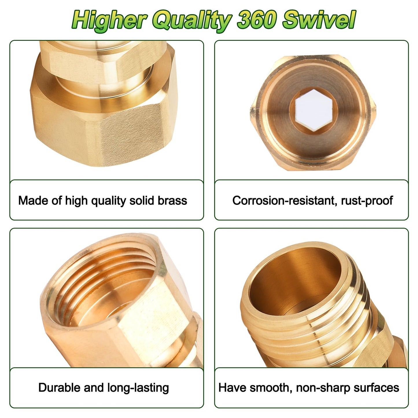 Garden Hose Swivel Connector 3/4 GHT Female to Male Hose Adapter 360 Degree Water Hose Swivel Fitting For Pressure Water Hose Quick Connect Fittings 2 Pack with PTFE Leak Proof Tape and Washer