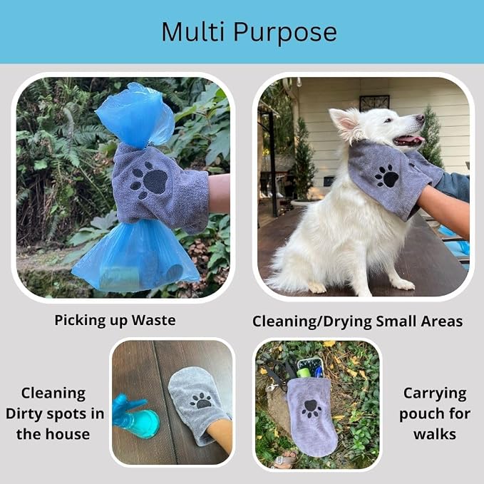 Penny & Niko Microfiber Pet Towel Mitts - Paw Cleaning and Drying Mitts/Gloves for Dogs and Cats (Gray, Large - 2 Pack)