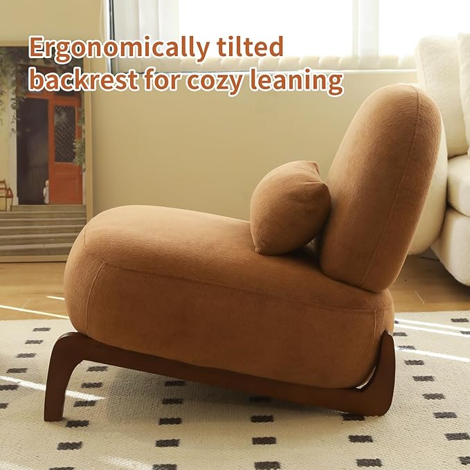 KEIKI Velvet Accent Chair with Solid Wood Legs, Armless Cute Single Seat Sofa