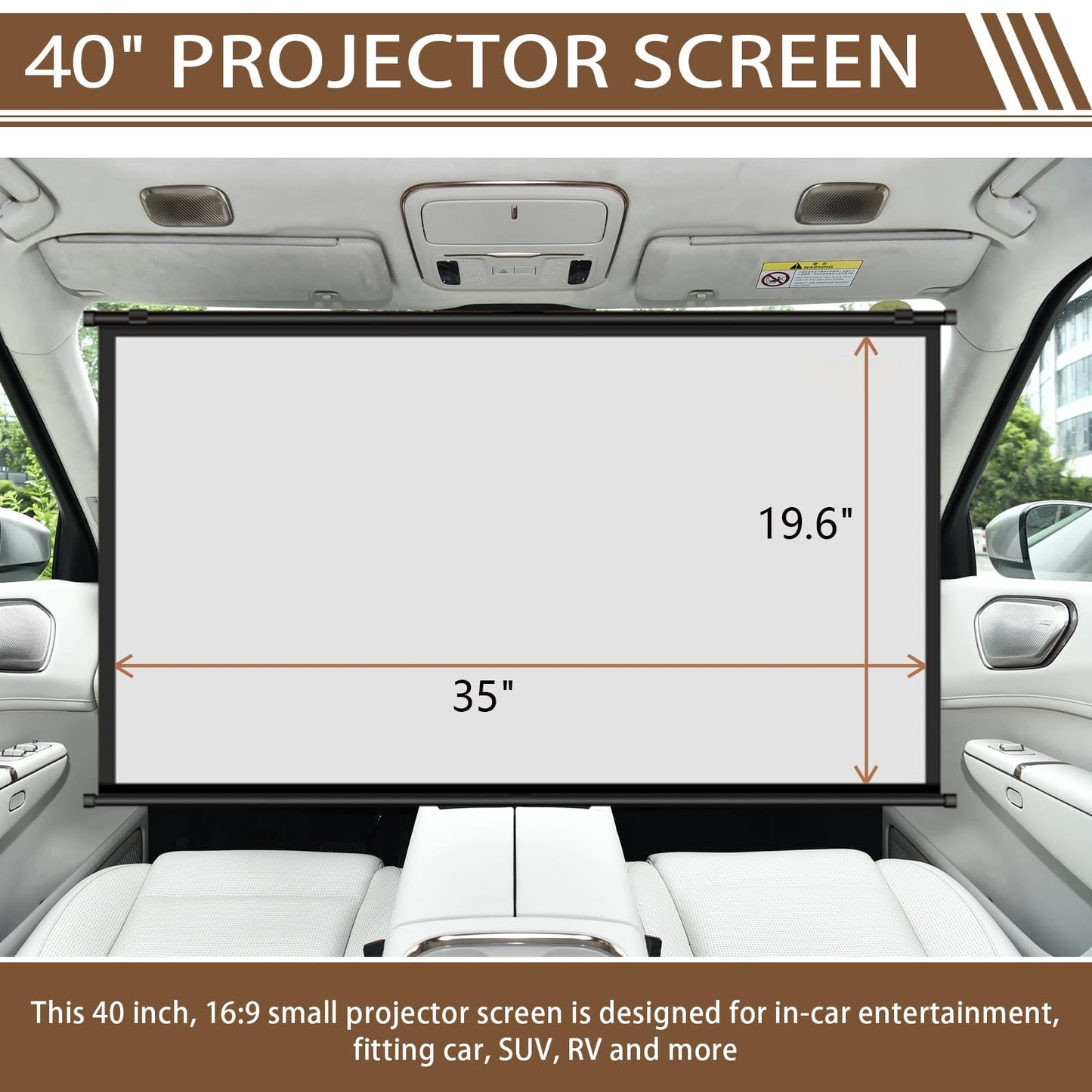 Projector Screen Small for Car, 40 inch 16:9, 4K HD, Portable Projection Screen Retractable, Manual Pull Down and Roll Up Mini Screen, Fitting Car, SUV, RV and More (Manual Rolling)