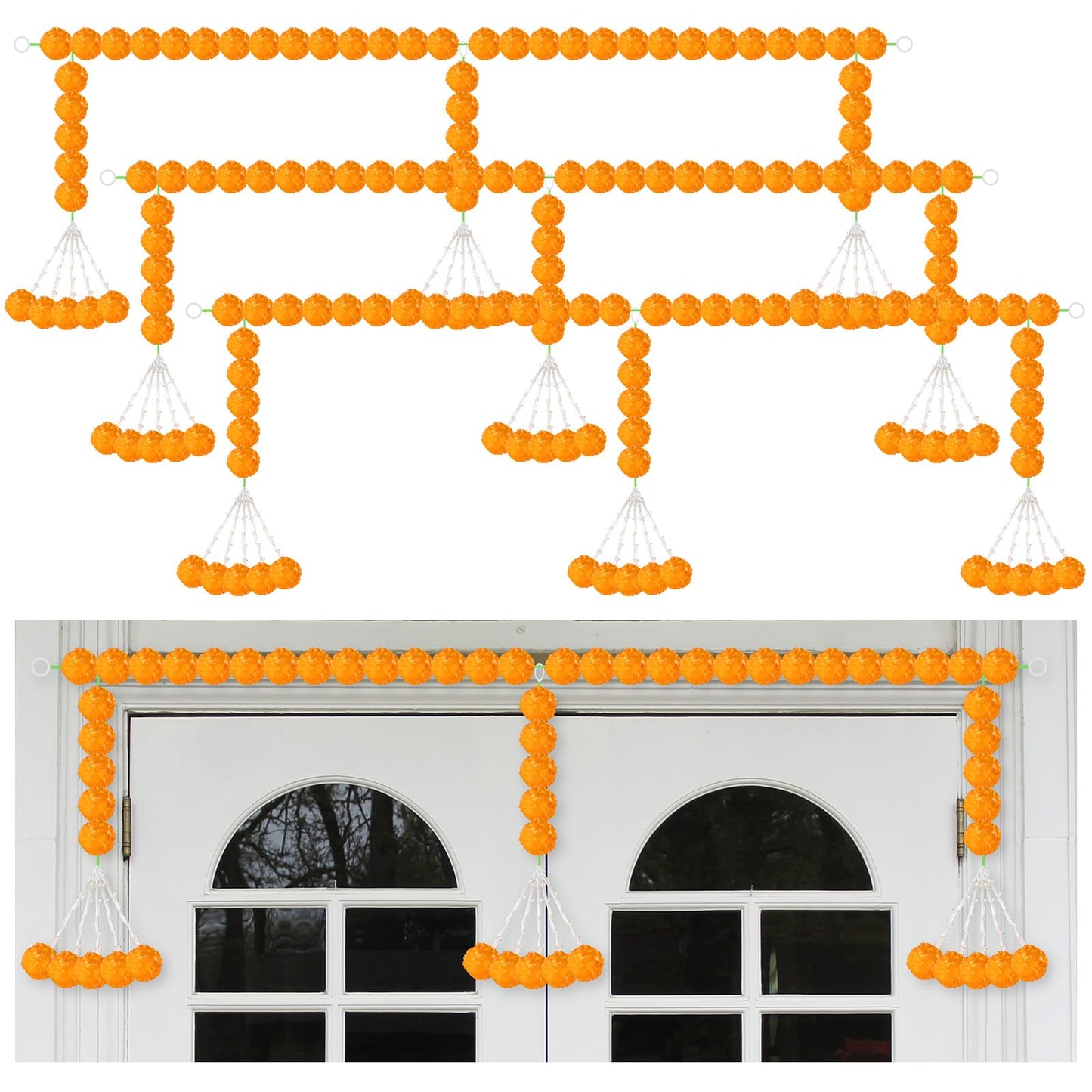 Giegxin 3 Pcs Marigold Garland for Diwali Decoration 4.92 feet Long Strand Artificial Marigold Flowers for Diwali Pooja Indian Home Wedding Dia De Los Muertos Day of The Dead (Orange)