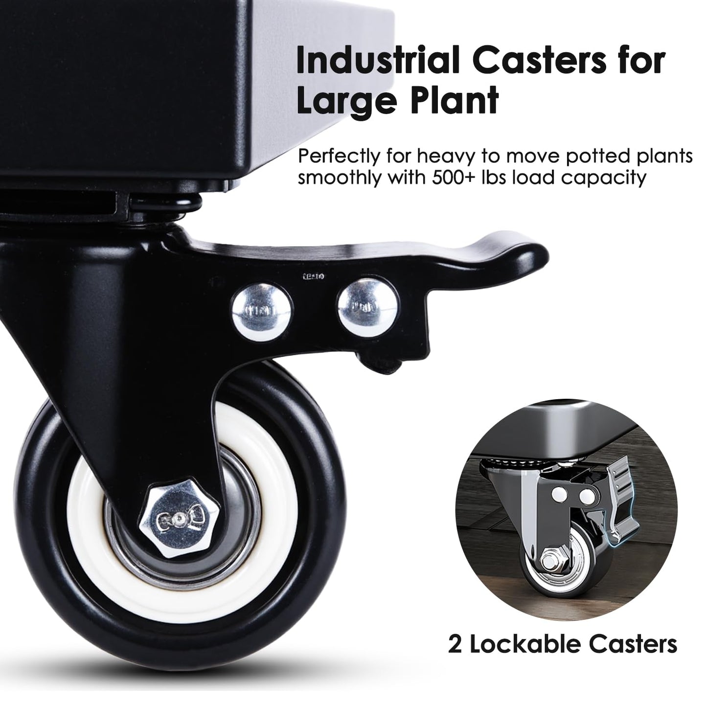 Hongsane 18" Square Plant Stand with Wheels Heavy Duty,Large Metal Plant Caddy Indoor Outdoor Use,Rolling Plant Dolly with Industrial Casters,Rust-Proof Black Plant Tray for Large Planters Pots,1-Pack