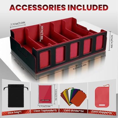 Red Trading Card Storage Box with Handle,5-Row Portable Game Case for 4000+ Cards, Leather Card Collection Case with Commander Display Window for MTG, Yugioh, and Sports Cards,Gifts for Card Collector