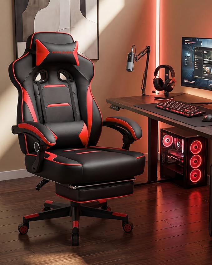 GTPLAYER Gaming Chair with Footrest, Big and Tall Game Chair 350lb Racing Style
