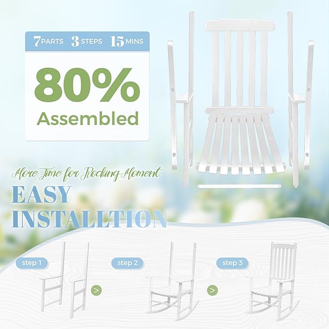Flamaker Acacia Wood Patio Rocking Chair Set of 2, High Back and Widen Armrest
