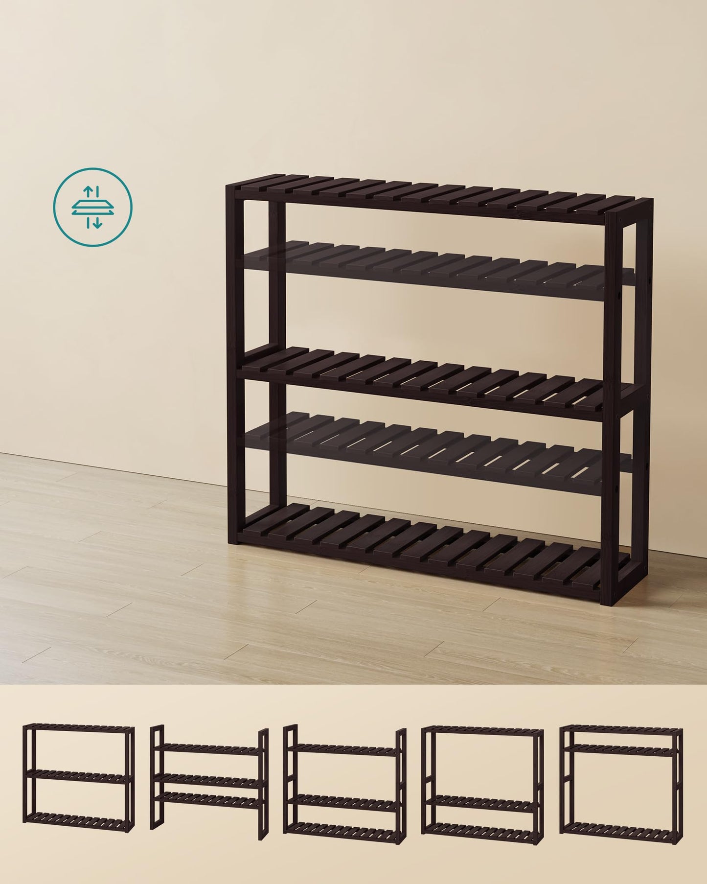SONGMICS Bamboo Bathroom Shelf, 3-Tier Adjustable Plants Rack, Wall-Mounted or Stand, in The Living Room, Balcony, Kitchen, 5.9 x 23.6 x 21.3 Inches, Brown