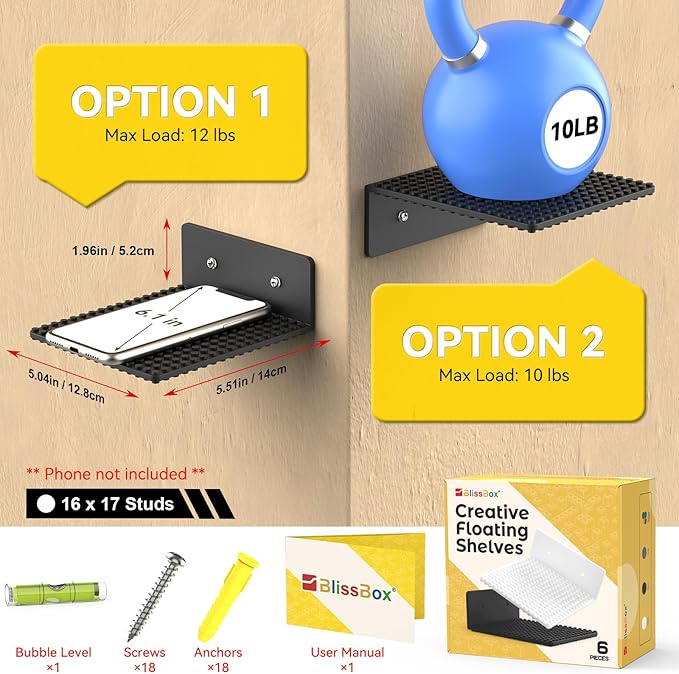 BlissBox 6-Pack Floating Shelves