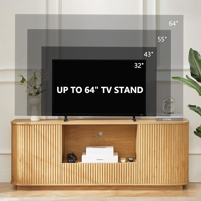64" Fluted TV Stand for TVs up to 75 inch, Entertainment Center