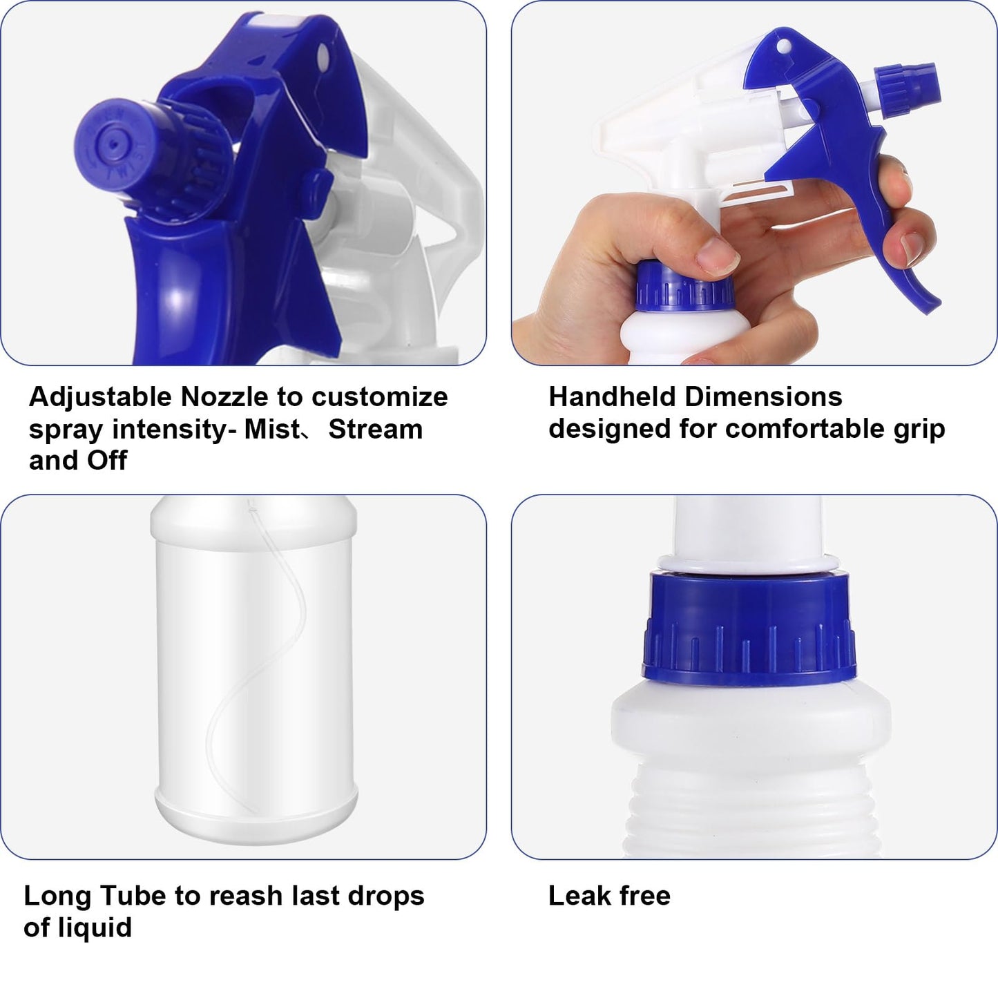 Eccliy 12 Pcs 16 Oz Plastic Spray Bottle, Adjustable Empty Reusable Sprayer for Cleaning, Planting, Water, Bathroom and Kitchen, BBQ, Commercial and Residential (Original,Dark Blue)
