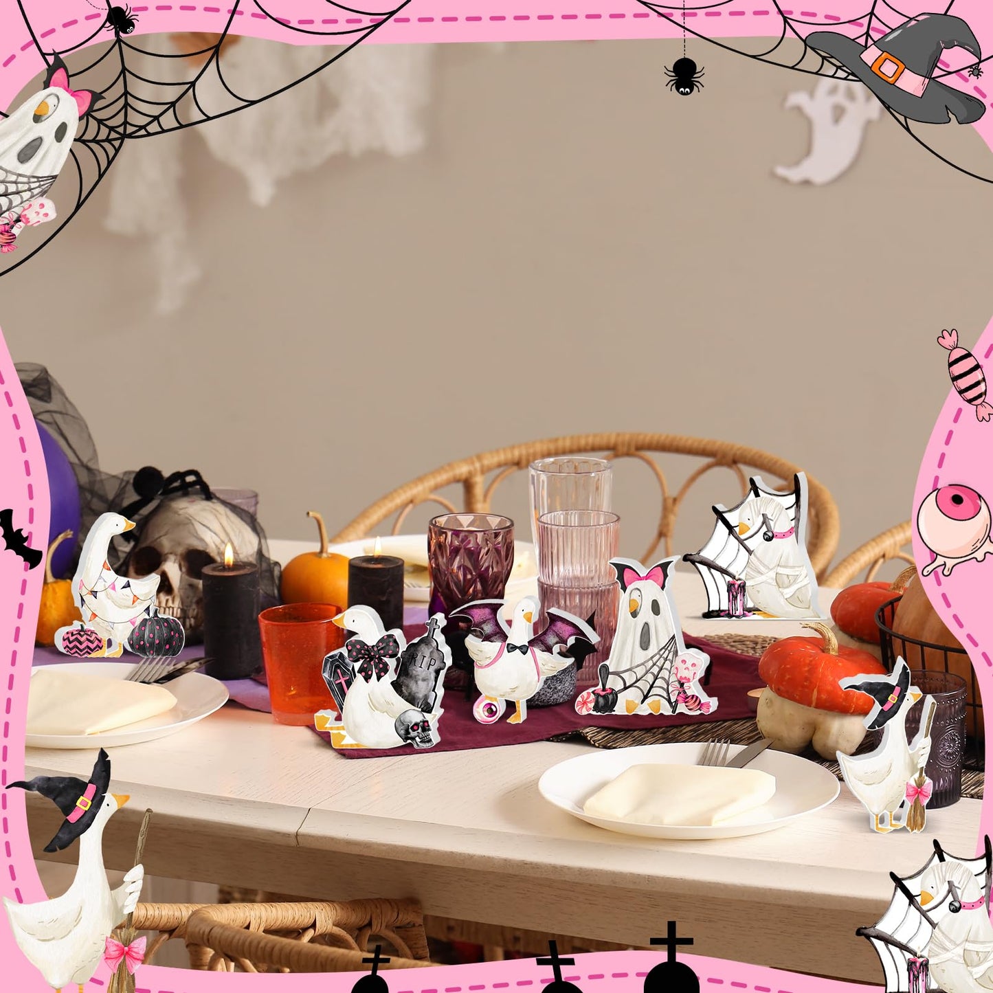 Culudea 6 Pcs Silly Cute Goose Table Decor Indoor, Halloween Birthday Party Decorations Rustic Farmhouse Figurine Tiered Tray Tabletop Centerpieces for Home Kitchen Fireplace
