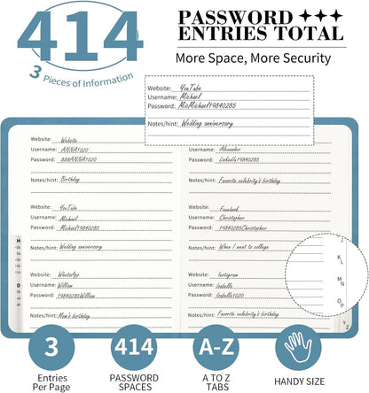 Password Book with Alphabetical Tabs, 4.5"x5.9"Small Pocket Password Keeper Book, 160 Pages/100GSM Hardcover Notebook, Password Organizer for Internet Website Address Login