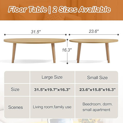 Coffee Table Low Table with Solid Wood Legs, 31.5x19.7 Large Coffee Table Side Table, Floor Table Desk for Sitting on The Floor, Living Room Furniture for Office Apartment Home, Pebble-Natural