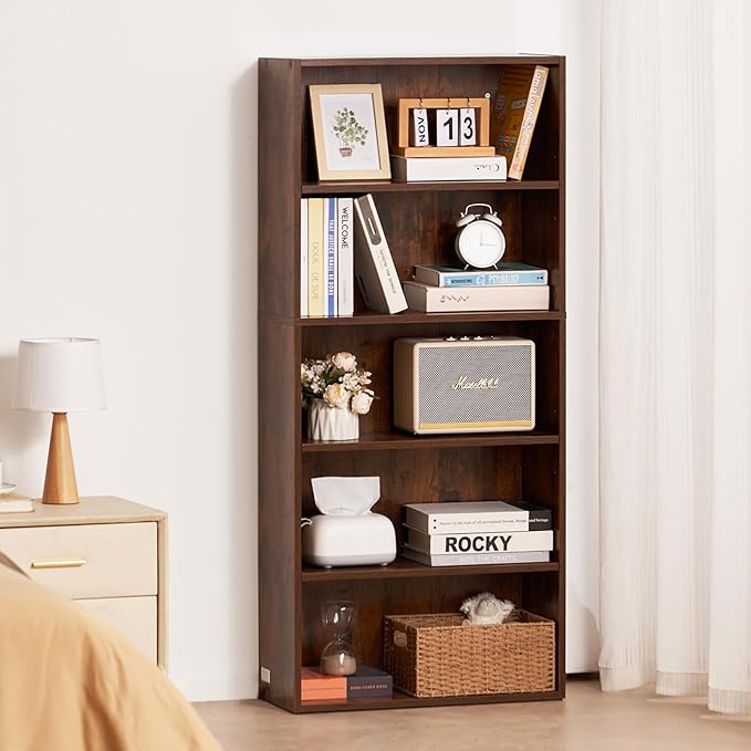 VEVOR 5 Tiers Narrow Bookshelf, 53 in Wooden Open Bookcase