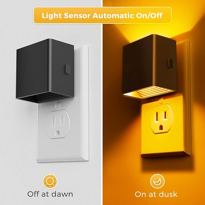 L LOHAS LED Night Light,Night Lights Plug into Wall,[2-Pack] Dimmable Night Light with Light Sensor,1800K Amber Light,Modern Nightlight for Bathroom Hallway Kitchen