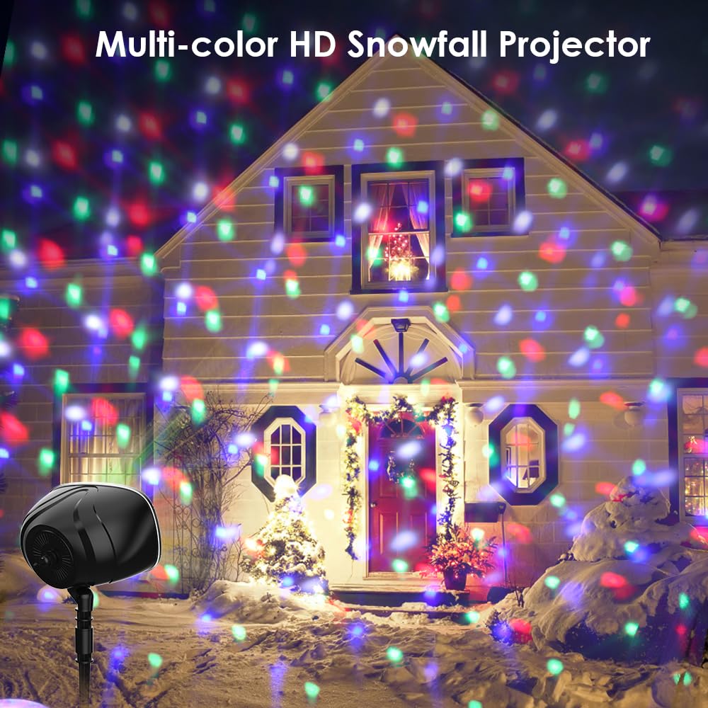 Syslux Christmas Projector Lights Outdoor, RGBW Christmas Snowfall Projector Light Rotating Falling Snow Projector with Remote Control Landscape Lights for House Yard Garden Halloween Christmas Decor