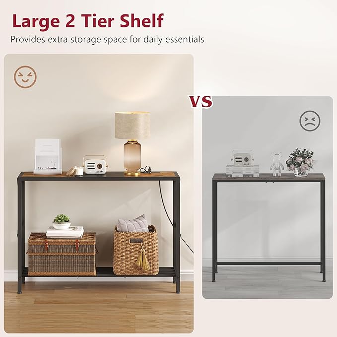 Tajsoon Console Table with Charging Station, 41.8" Entryway Table with Shelves