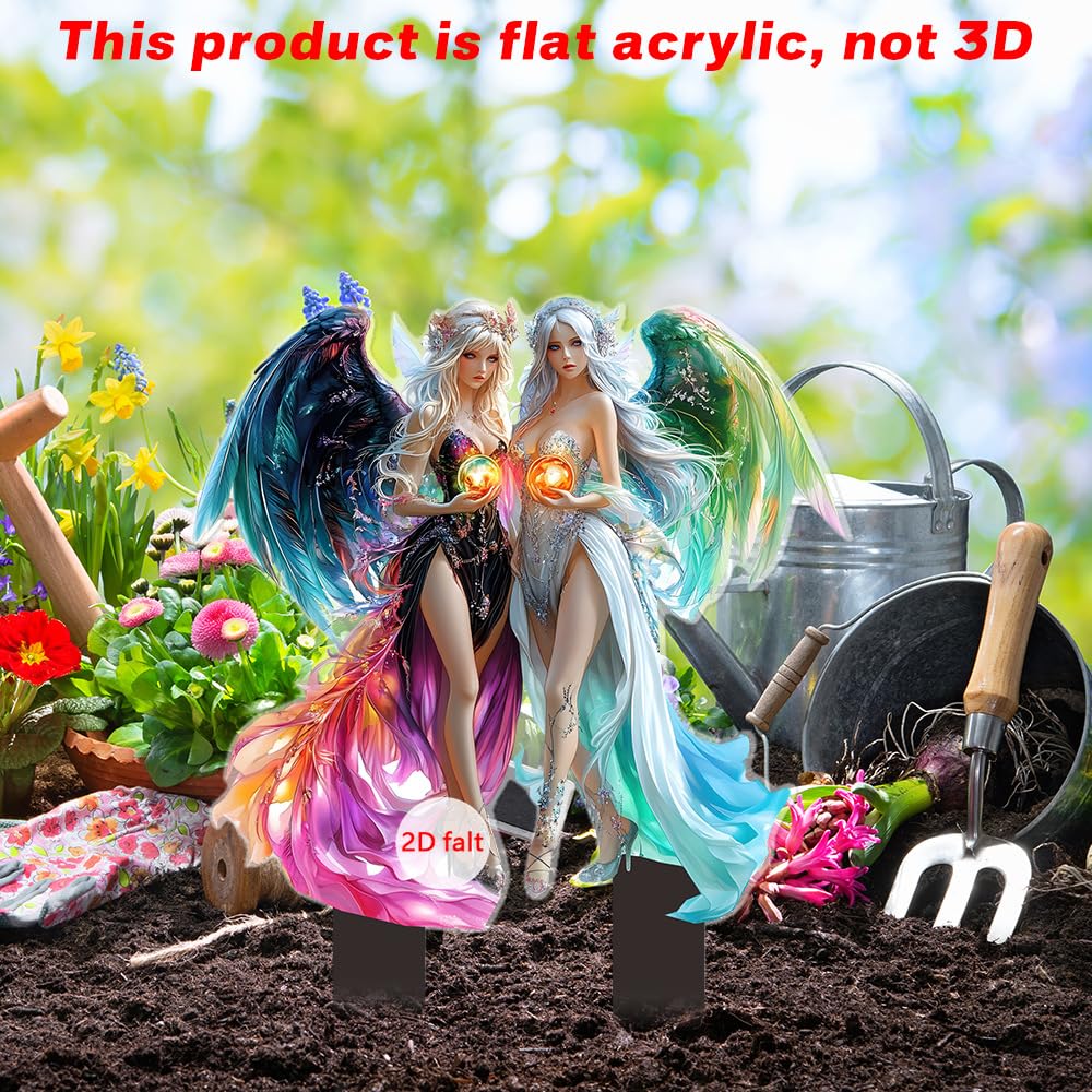 YUEYINGMG Garden Decor, Acrylic 2D Stake, Pot Plants Garden Yard Lawn Outdoor Fairy Statue Ornaments, Fairy Garden Accessories Decoration (Style C)
