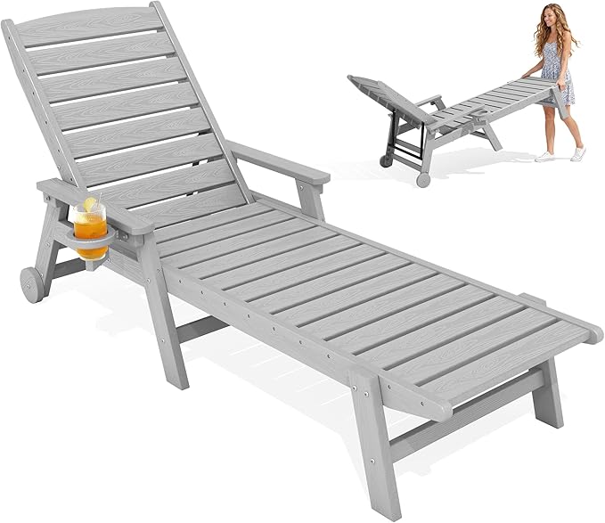 KINGYES HDPE Lounge Chair Outdoor, Patio Chaise Lounge Recliner