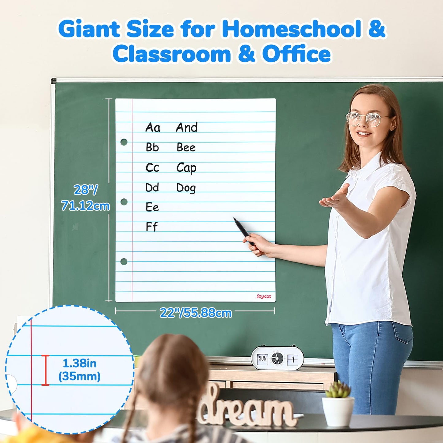 JoyCat Giant Magnetic Dry Erase Notebook Paper, 22" L x 28" H Handwriting Lined White Board for Classroom Must Haves,Whiteboard Accessories for Homeschool Teaching Supplies