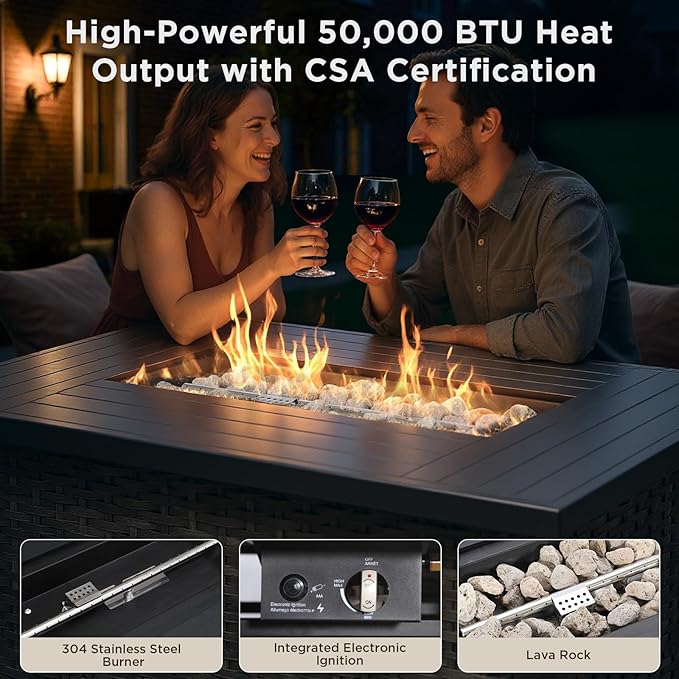 Patio Furniture Set with 42.5" Fire Pit Table-6 Pieces All Weather Wicker