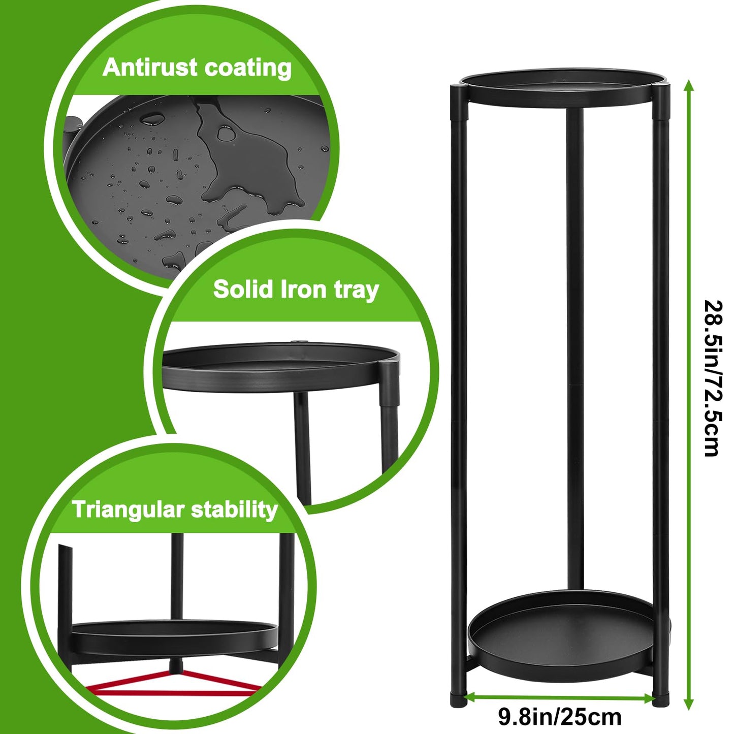VeyFolzin.st 2 Tier Round Tall Metal Plant Stand indoor outdoor, Rustproof Round Planter Display Storage Rack, Heavy Duty Potted Holder for Home Garden Patio Bathroom Living Room(Black)